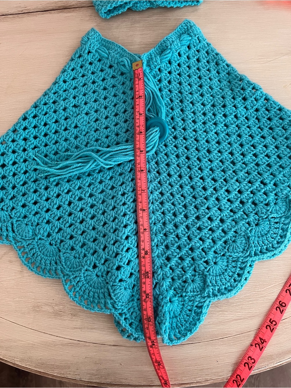 Handmade Teal Crochet Kids Poncho & Headband Set - Picture 7 of 9